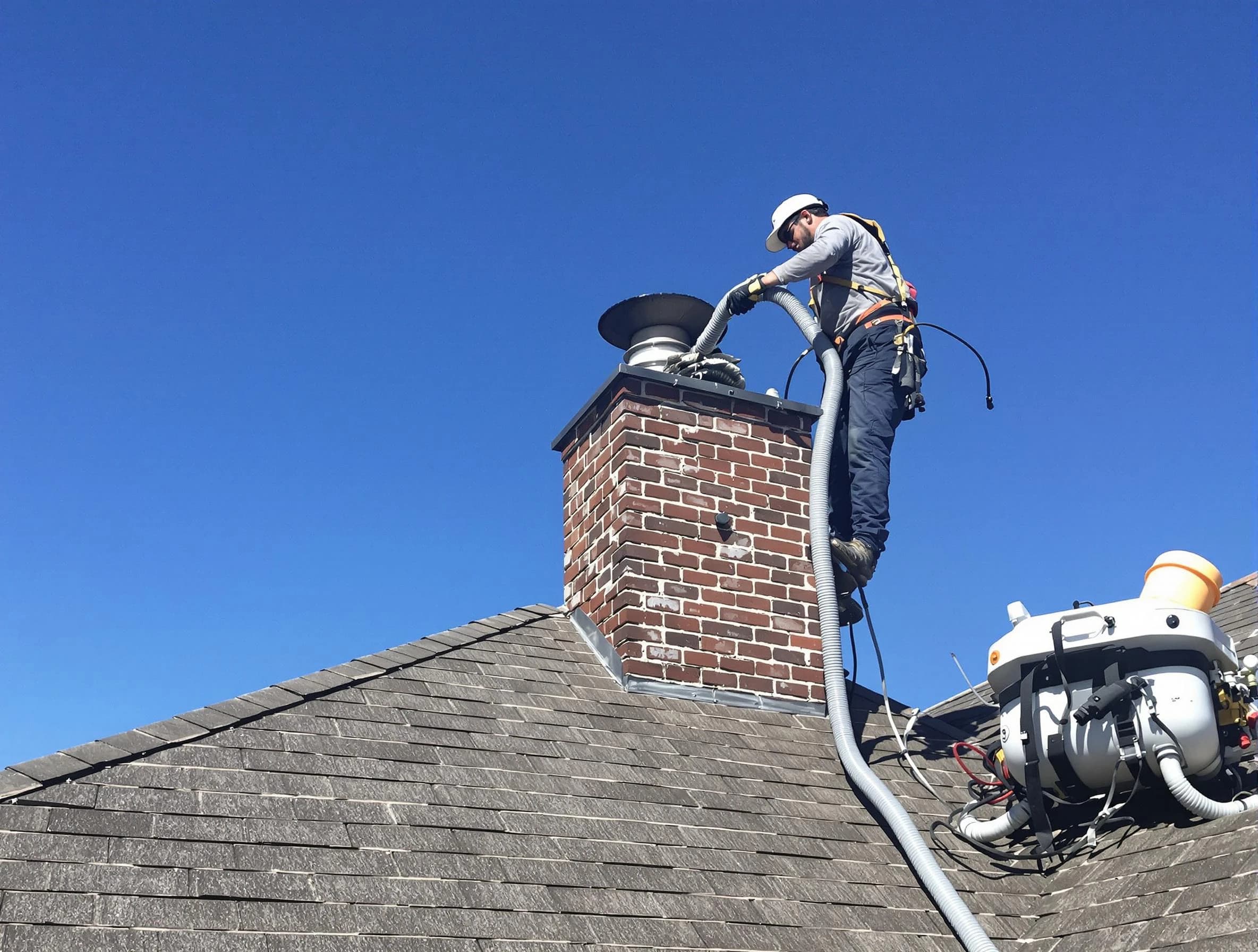 Dedicated Midfield Chimney Sweep team member cleaning a chimney in Midfield, AL