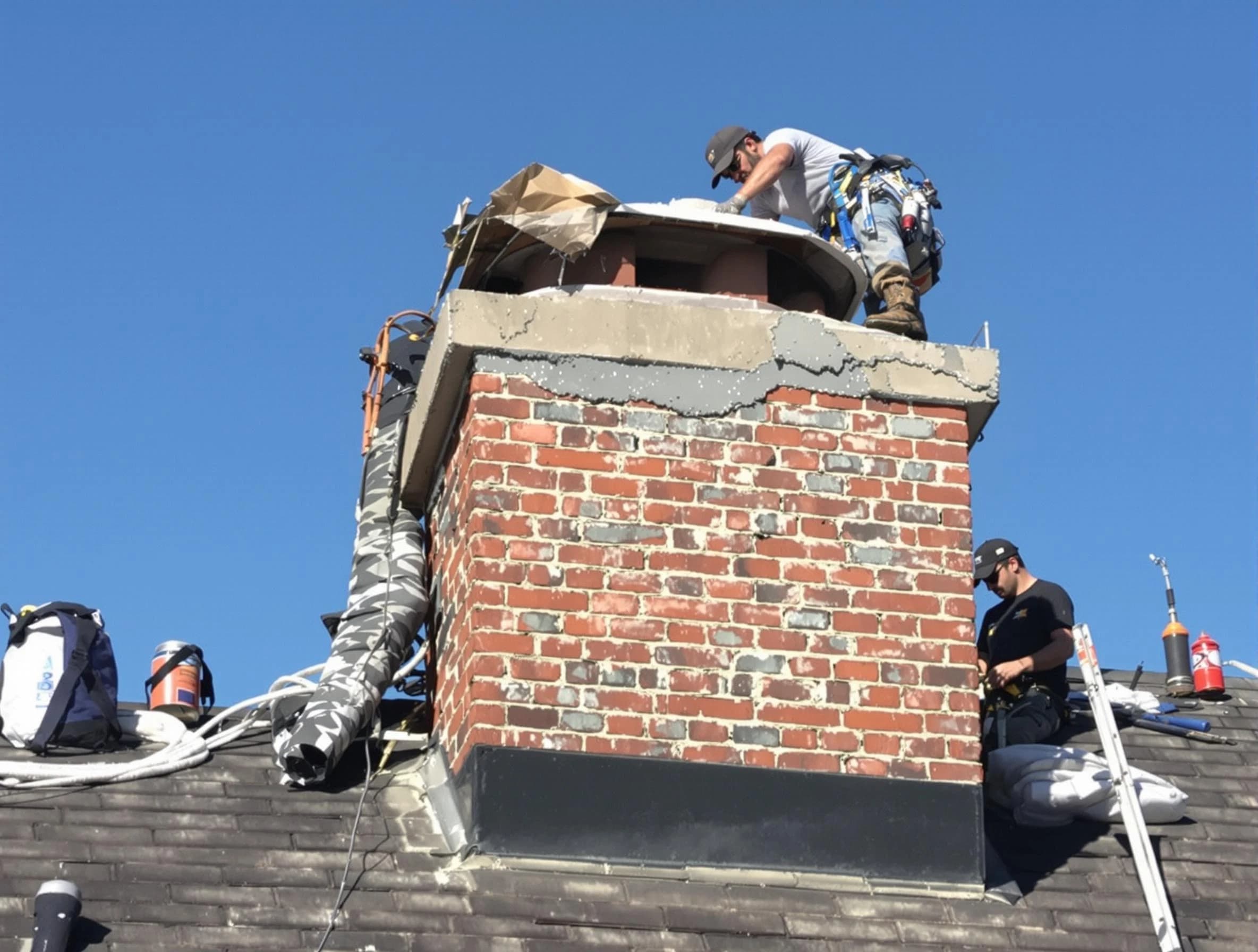 Midfield Chimney Sweep installing a custom chimney crown in Midfield, AL