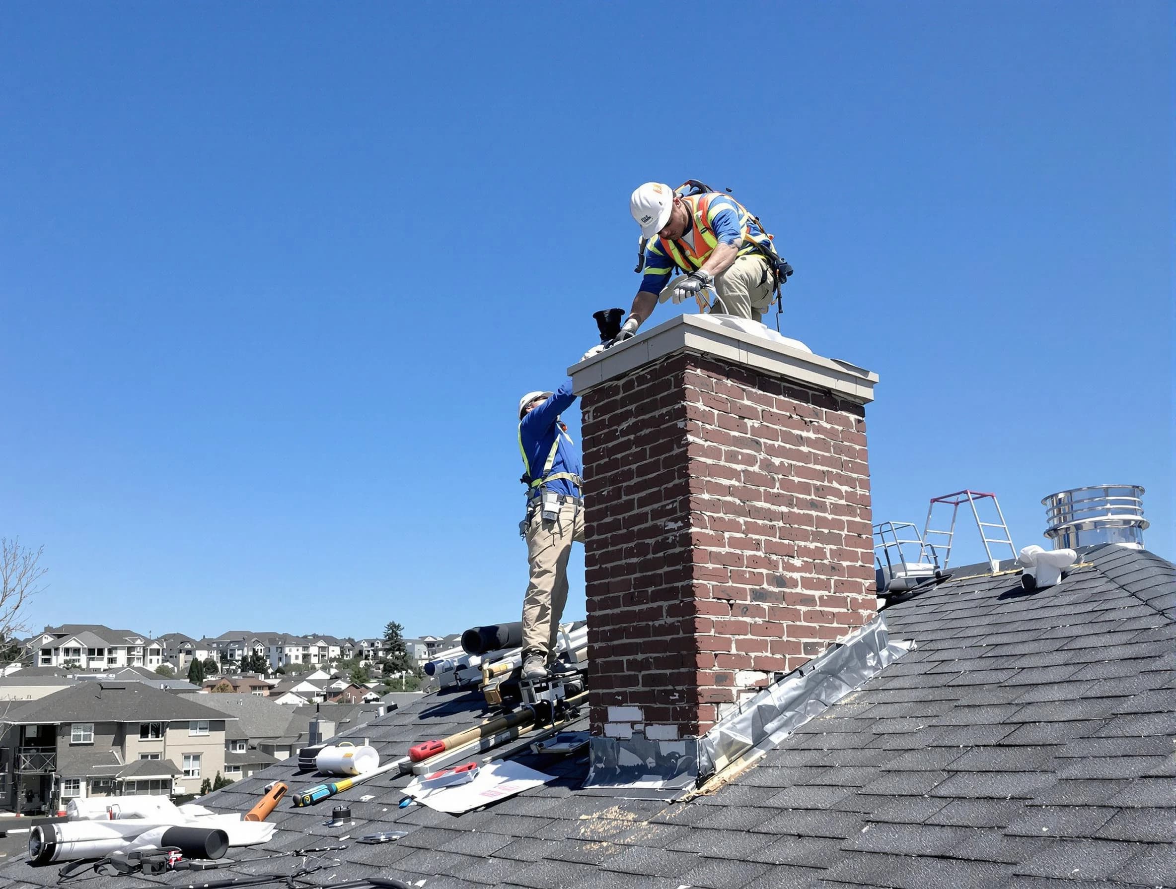 Midfield Chimney Sweep repairing a chimney crown in Midfield, AL