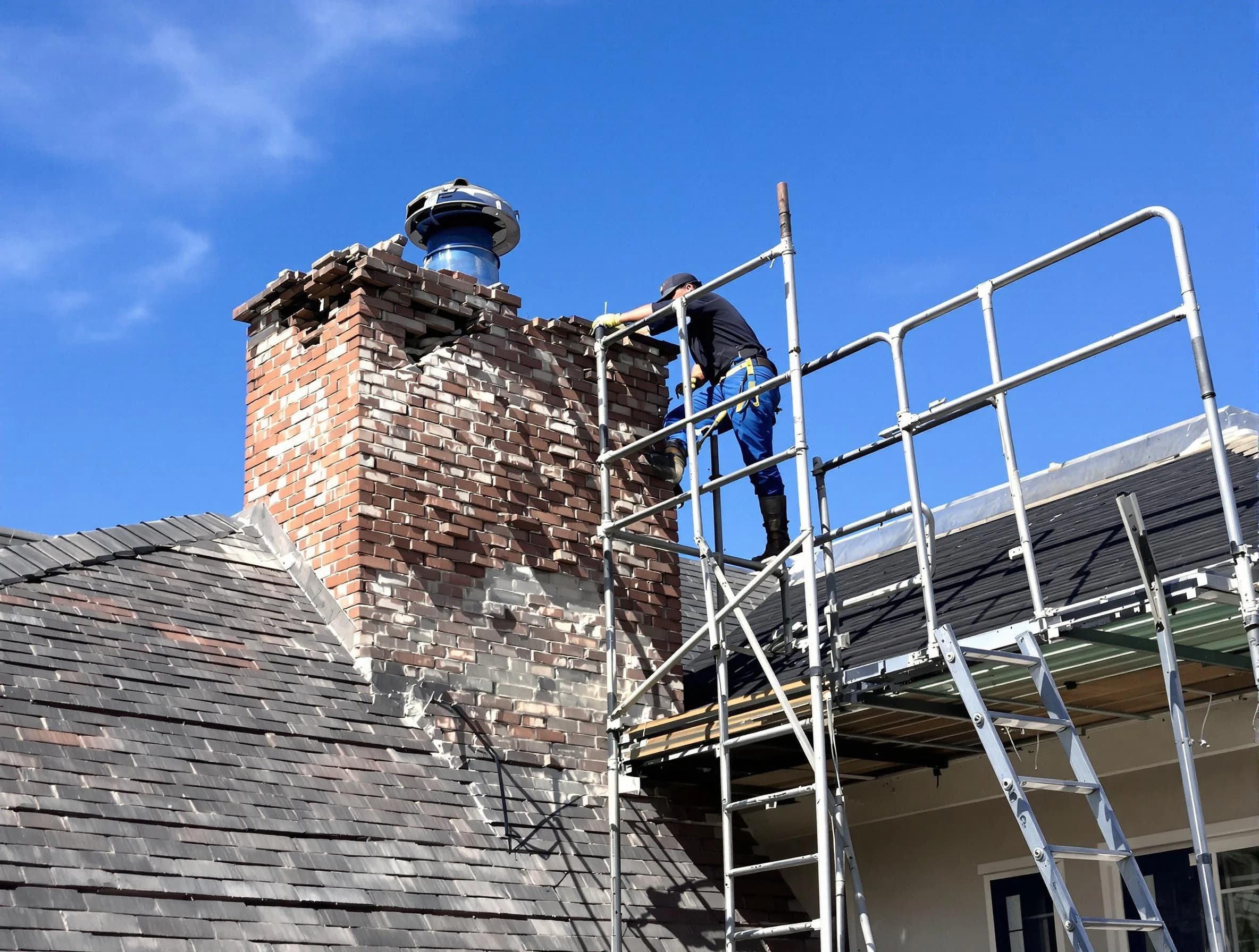 Rebuilding a chimney structure by Midfield Chimney Sweep in Midfield, AL