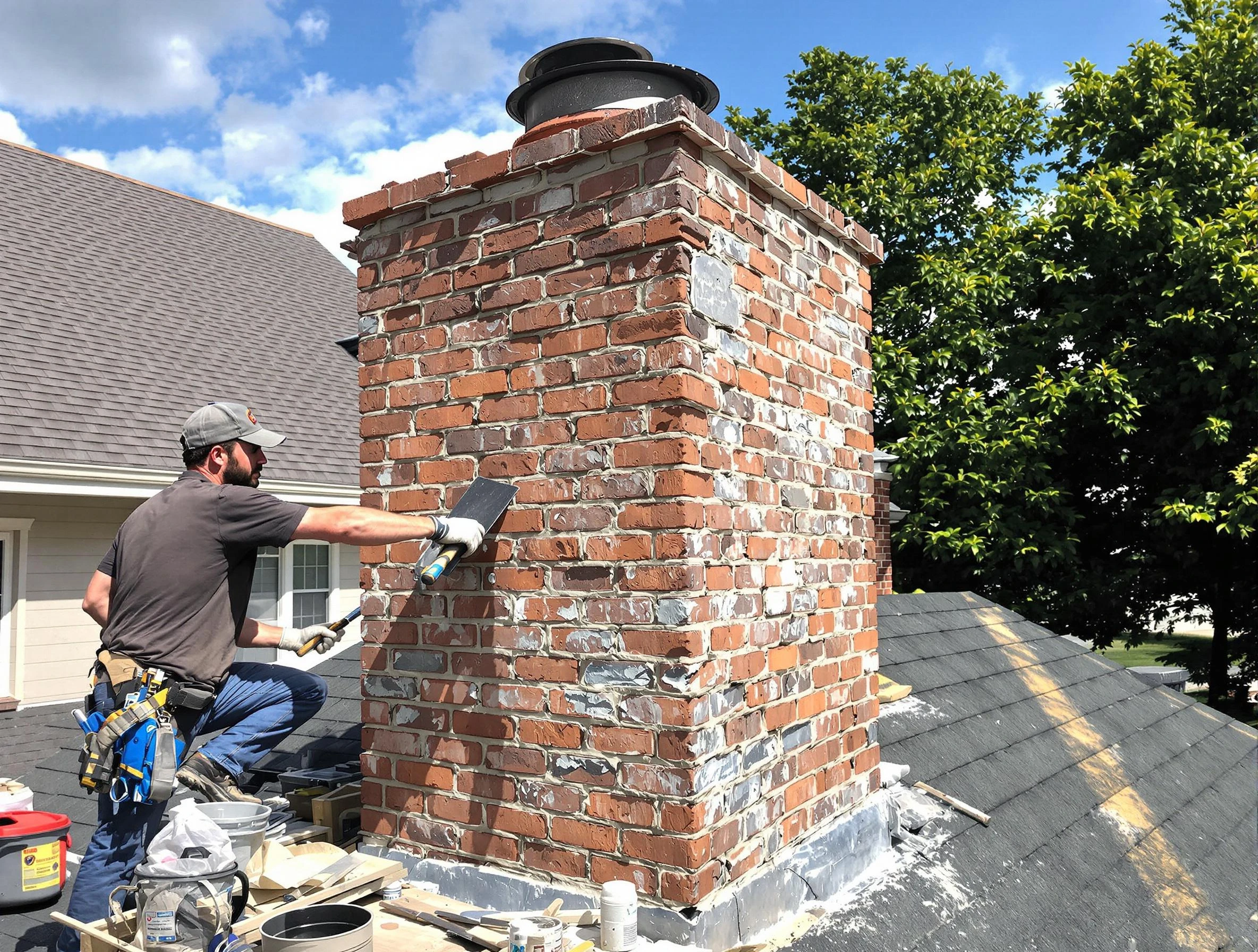 Completed chimney rebuild by Midfield Chimney Sweep in Midfield, AL