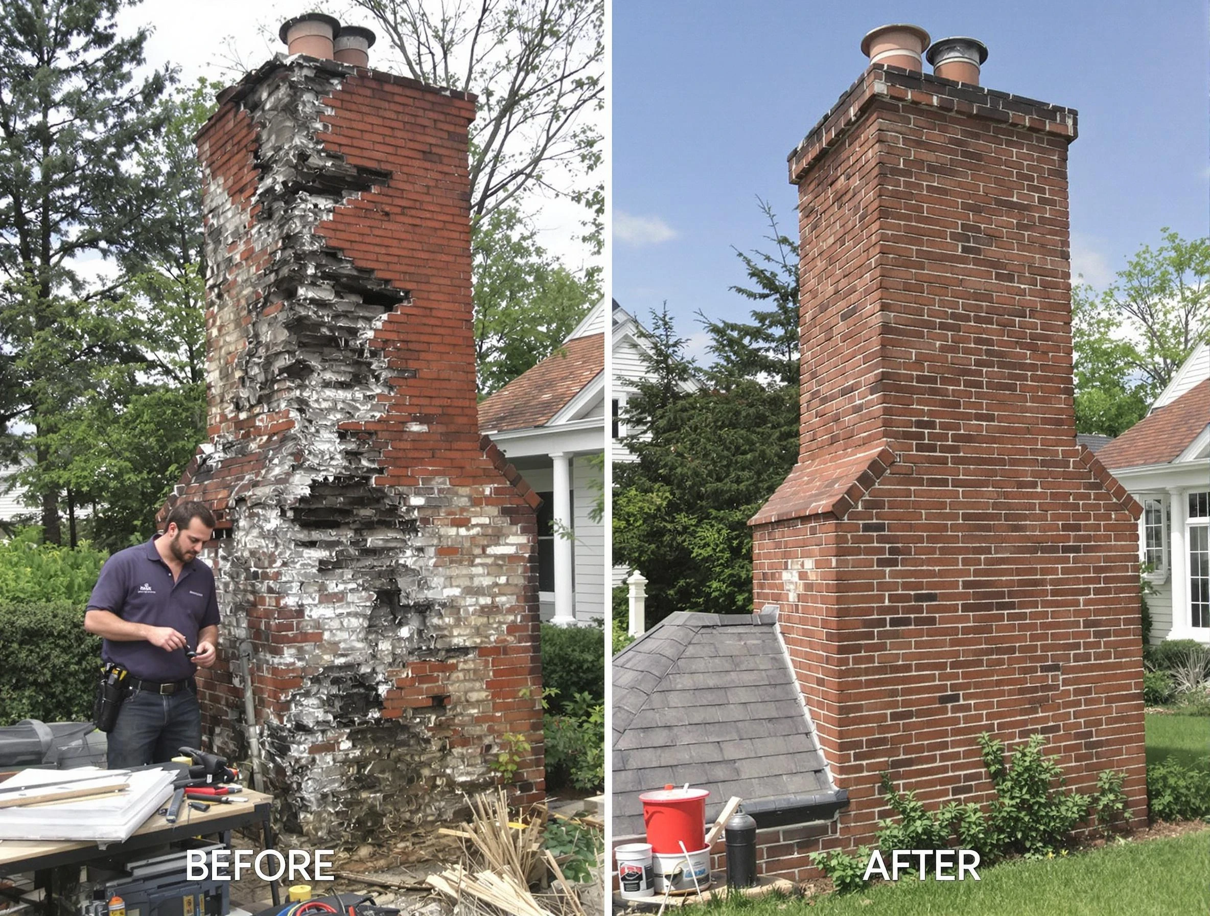 Midfield Chimney Sweep performing a full chimney restoration in Midfield, AL