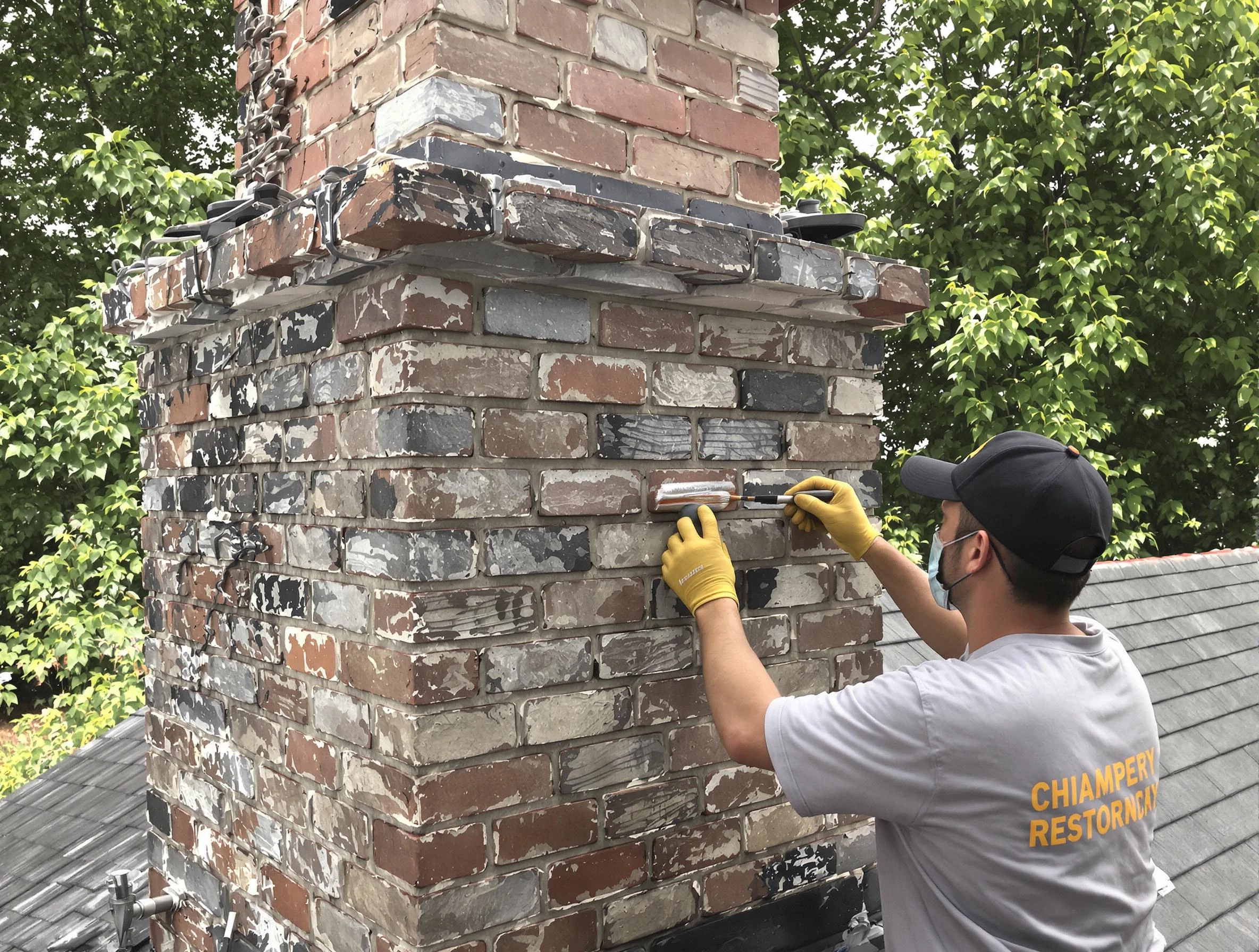 In-progress chimney restoration by Midfield Chimney Sweep in Midfield, AL